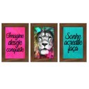Ver imagem 1 de Kit 3 Quadros para Decoração Leão Colorido Frases Sala
