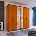 Ver imagem 1 de Guarda Roupa Casal Bugatti 6 Portas de Bater 4 Gavetas MDF com LED Amadeirado Bom Pastor Móveis