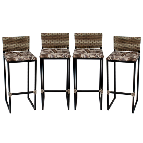 Kit 4 Banquetas Quadrada Junco Cappuccino para Balcão Ilha Cozinha Área Gourmet Bancada Piscina Bar
