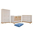 Ver imagem 1 de Dormitório Biscoito Guarda Roupa, Cômoda e Berço Off White/nature com Colchão Physical - Permó