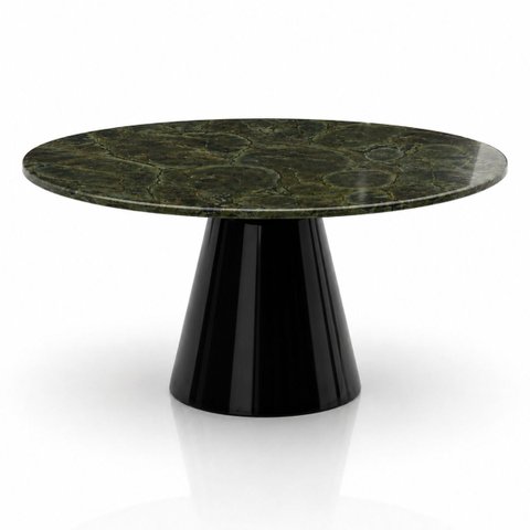 Mesa de Jantar Cone Redonda 110 cm Tampo Mármore Verde Vitória Régia Base Laca Preta