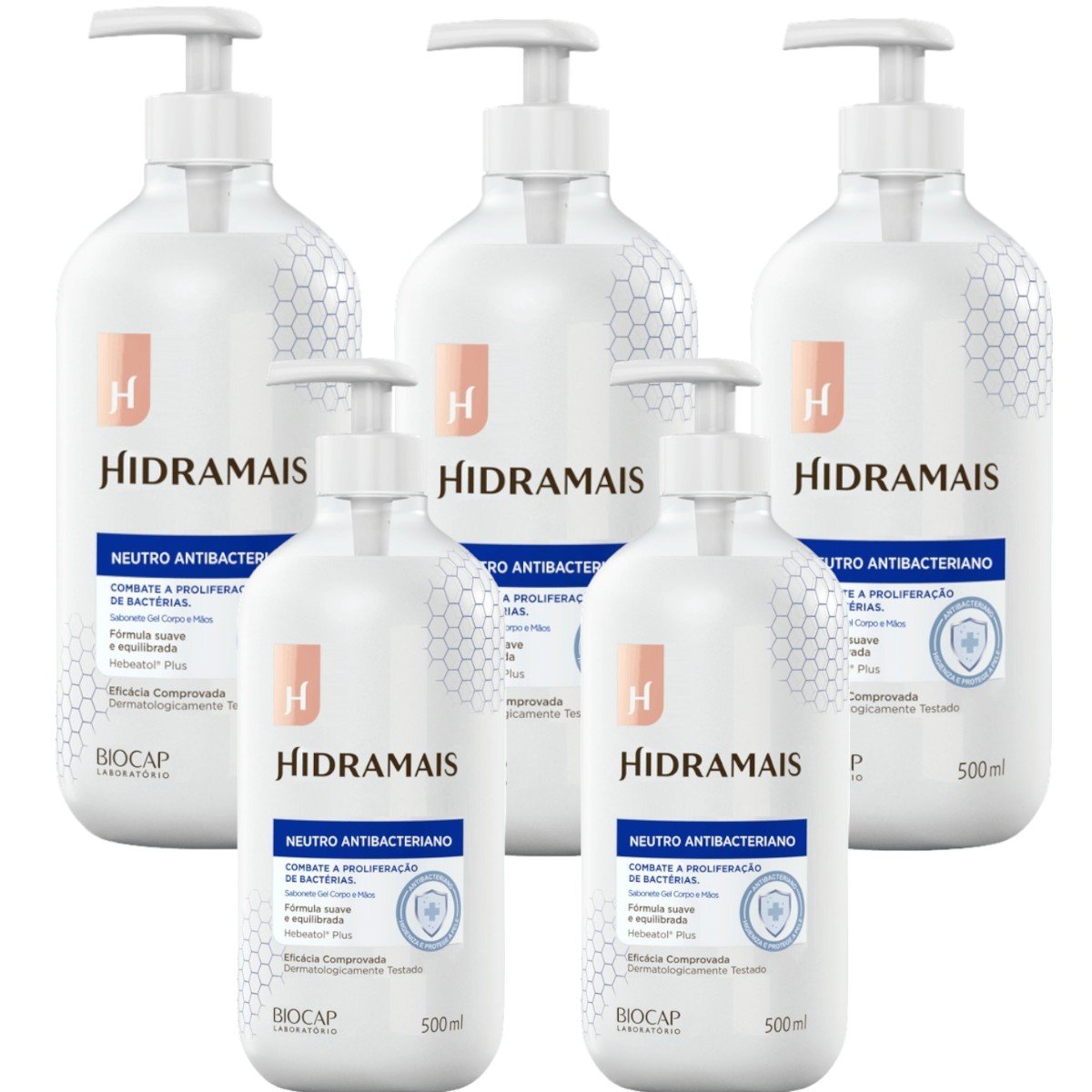 Kit 5 Sabonete Gel Neutro Antibacteriano 500 Ml Hidramais 13792