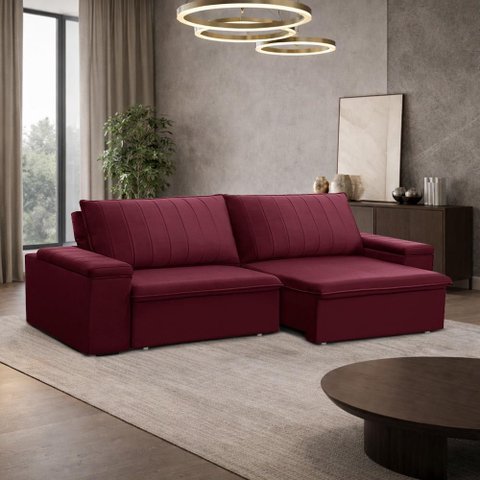 Sofá 3 Lugares Retrátil Reclinável para Sala 245cm Malfati F04 Veludo Vermelho - Lyam Decor