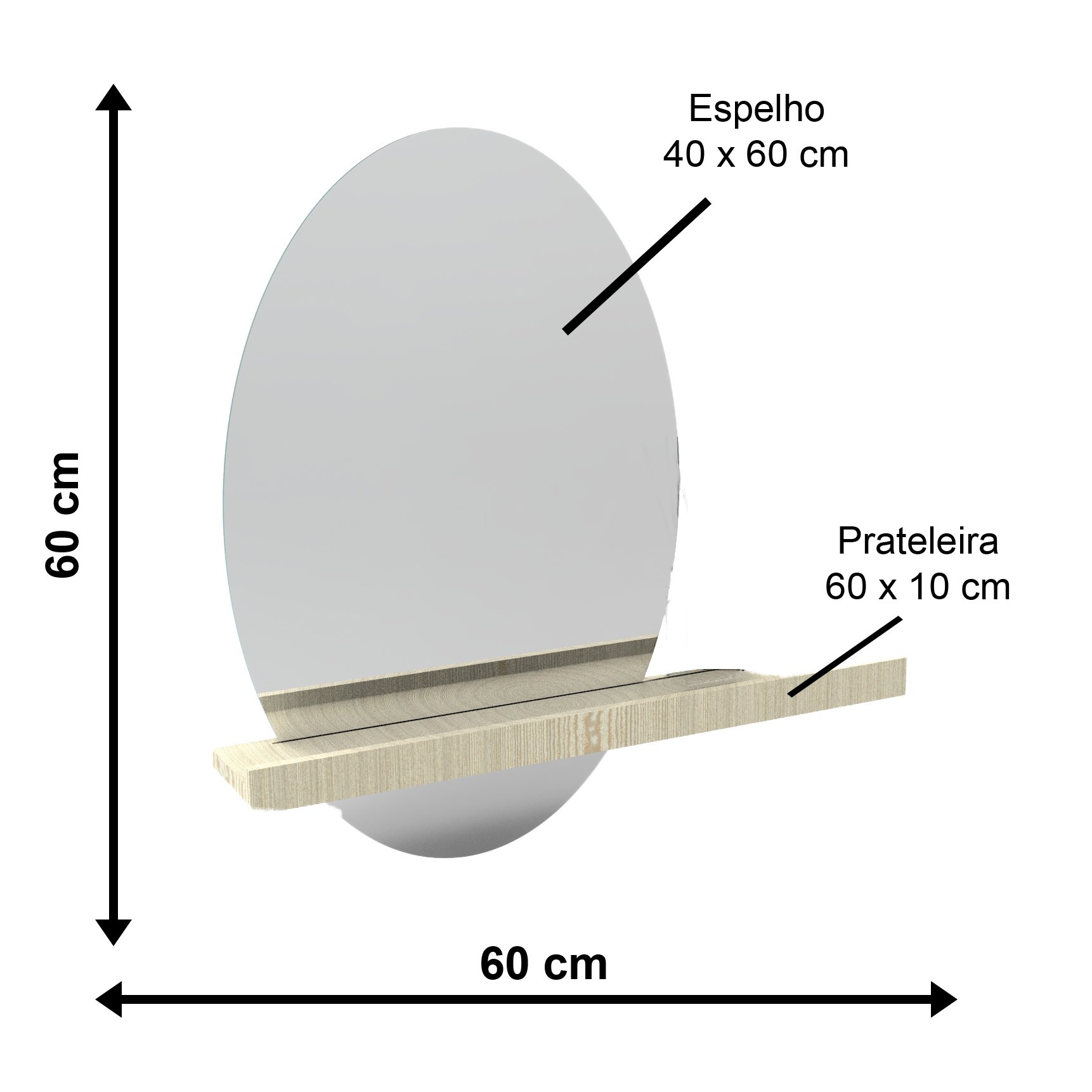 Espelho Decorativo Shelf Pinus 60x40 Oval - 5