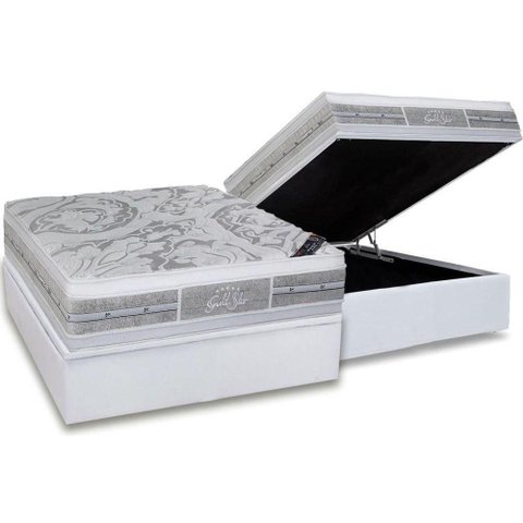 Cama Box Baú Casal: Colchão Molas Pocket Ensacadas Castor Super Luxo Látex Plush + Base Crc