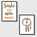 Ver imagem 1 de Kit 2 Quadros Infantil Leãozinho Sonhe Alto 33x24cm - com vidro:Madeira preta