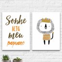 Ver imagem 2 de Kit 2 Quadros Infantil Leãozinho Sonhe Alto 33x24cm - com vidro:Madeira preta