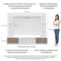Estante para TV até 65" Multimóveis Oslo FG3395 Branca/Lacca Fumê - 3