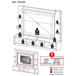 Estante para TV até 65" Multimóveis Oslo FG3395 Branca/Lacca Fumê - 4