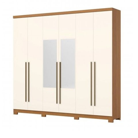 Guarda-Roupa Casal com Espelho Henn New Jade 6 Portas 3 Gavetas Cinamomo/Off