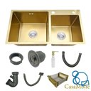 Ver imagem 6 de Cuba Dupla 78X43 Inox Dourado Quadrada Gourmet c/ Acessórios