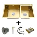 Ver imagem 1 de Cuba Dupla 78X43 Inox Dourado Quadrada Gourmet c/ Acessórios