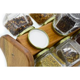 Porta Temperos Giratório em Madeira com 12 Potes de Vidro - 6