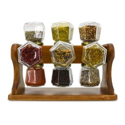 Porta Temperos Giratório em Madeira com 12 Potes de Vidro - 4