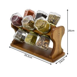 Porta Temperos Giratório em Madeira com 12 Potes de Vidro - 2