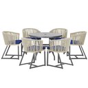 Ver imagem 1 de Mesa com 6 Cadeiras de Jantar Roma 120cm e Noronha em Alumínio Preto Corda Náutica Estofado 10 Trama