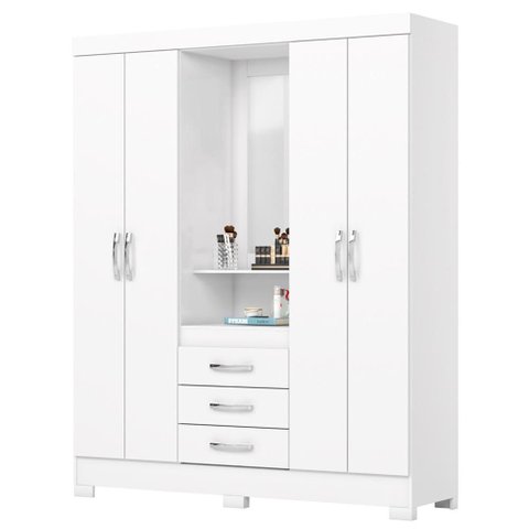 Guarda Roupa Casal Capelinha com Espelho 163 Cm B24 Branco Briz