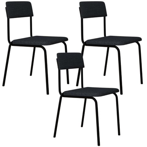 Kit 03 Cadeiras Estofada para Sala de Jantar Sense Preto C01 Linho Cinza - Lyam Decor