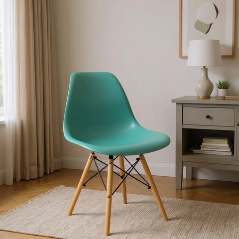Cadeira Eiffel Eames Base Madeira Sala de Jantar Azul Turquesa