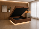 Ver imagem 1 de Cama Box Baú Casal Flutuante com LED, Encaixe para Colchão e Puxador Embutido:Marrom
