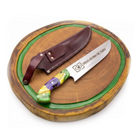 Kit Churrasco Tábua Gourmet + Faca Deus Acima de Tudo 38cm
