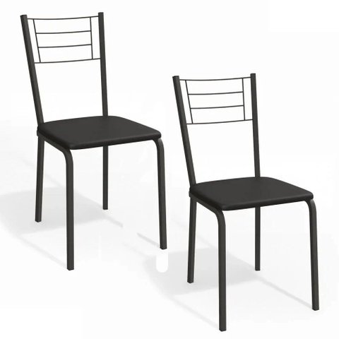 Kit 2 Cadeiras Dubai para Sala de Jantar Metal Preto Forro Preto - Kappesberg