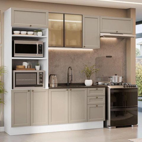 Armário de Cozinha Completa 270 cm Branco/Crema Vik Madesa 08