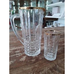 CONJUNTO 1 JARRA 900ML E 6 COPOS 219ML EM VIDRO COM FILETE DOURADO - INCASA - 2