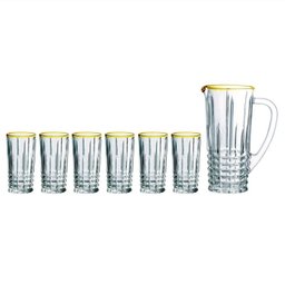 CONJUNTO 1 JARRA 900ML E 6 COPOS 219ML EM VIDRO COM FILETE DOURADO - INCASA - 1