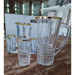 CONJUNTO 1 JARRA 900ML E 6 COPOS 219ML EM VIDRO COM FILETE DOURADO - INCASA - 3