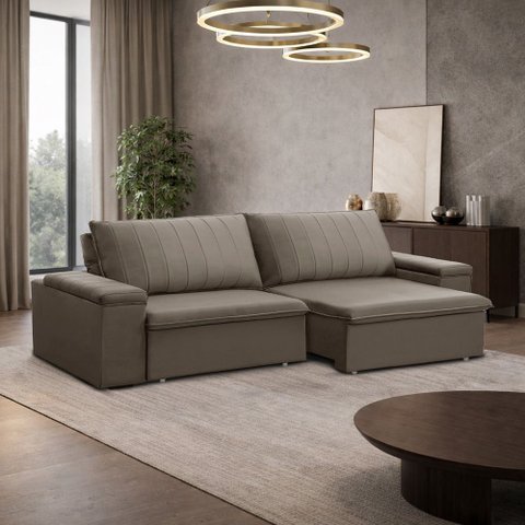 Sofá 3 Lugares Retrátil Reclinável para Sala 245cm Malfati F04 Veludo Marrom Claro - Lyam Decor
