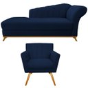 Ver imagem 1 de Kit Diva Recamier Vanessa 185cm Lado Esquerdo e 01 Poltrona Laura Suede Adj Decor Azul Marinho