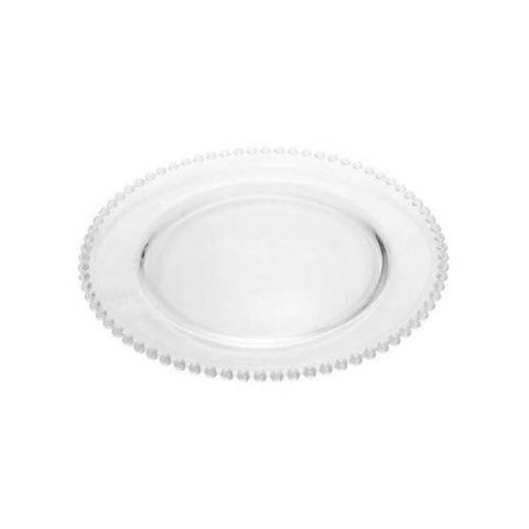 Prato Raso de Cristal Pearl Bolinha Transparente 28cm Wolff