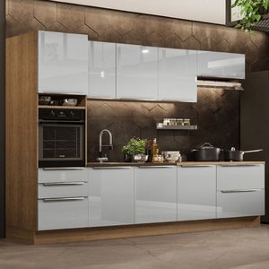 Cozinha Completa Madesa Lux 320004 com Armário e Balcão Rustic/Cinza Cor:Rustic/Cinza