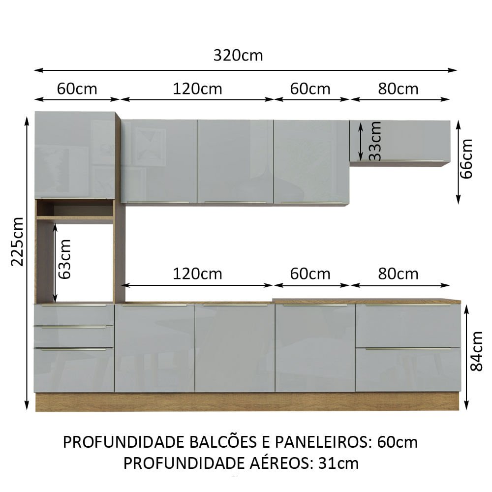 Cozinha Completa Madesa Lux 320004 Com Armário E Balcão Rustic Cinza