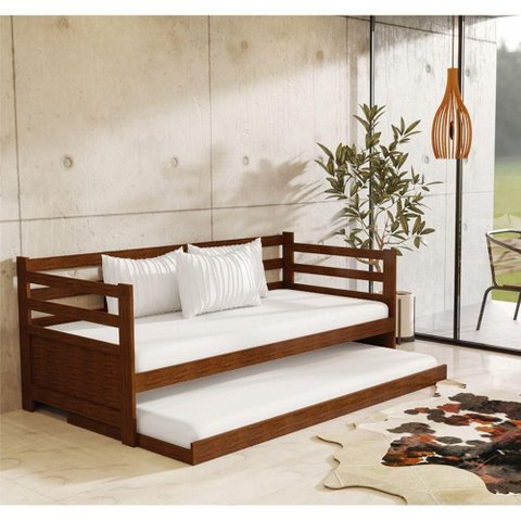 Sofá Cama Solteiro Enjoy com Cama Auxiliar Madeira Maciça