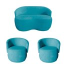 Ver imagem 2 de Kit Namoradeira + 2 Poltronas Decorativa Beatriz Orgânica Suede Azul Turquesa