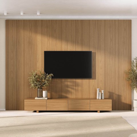 Rack com Painel para TV até 86 Polegadas 320cmx250cm Liso Aruá CabeCasa MadeiraOriginals Marrom Jatobá