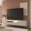 Ver imagem 1 de Rack Suspenso 2 Portas 2 Gavetas com LED Horizonte CabeCasa MadeiraOriginals Off White