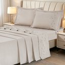 Ver imagem 2 de Jogo de Cama Lençol King Nuance Micropercal 300 Fios Fendi Bordado Floral 4 Peças
