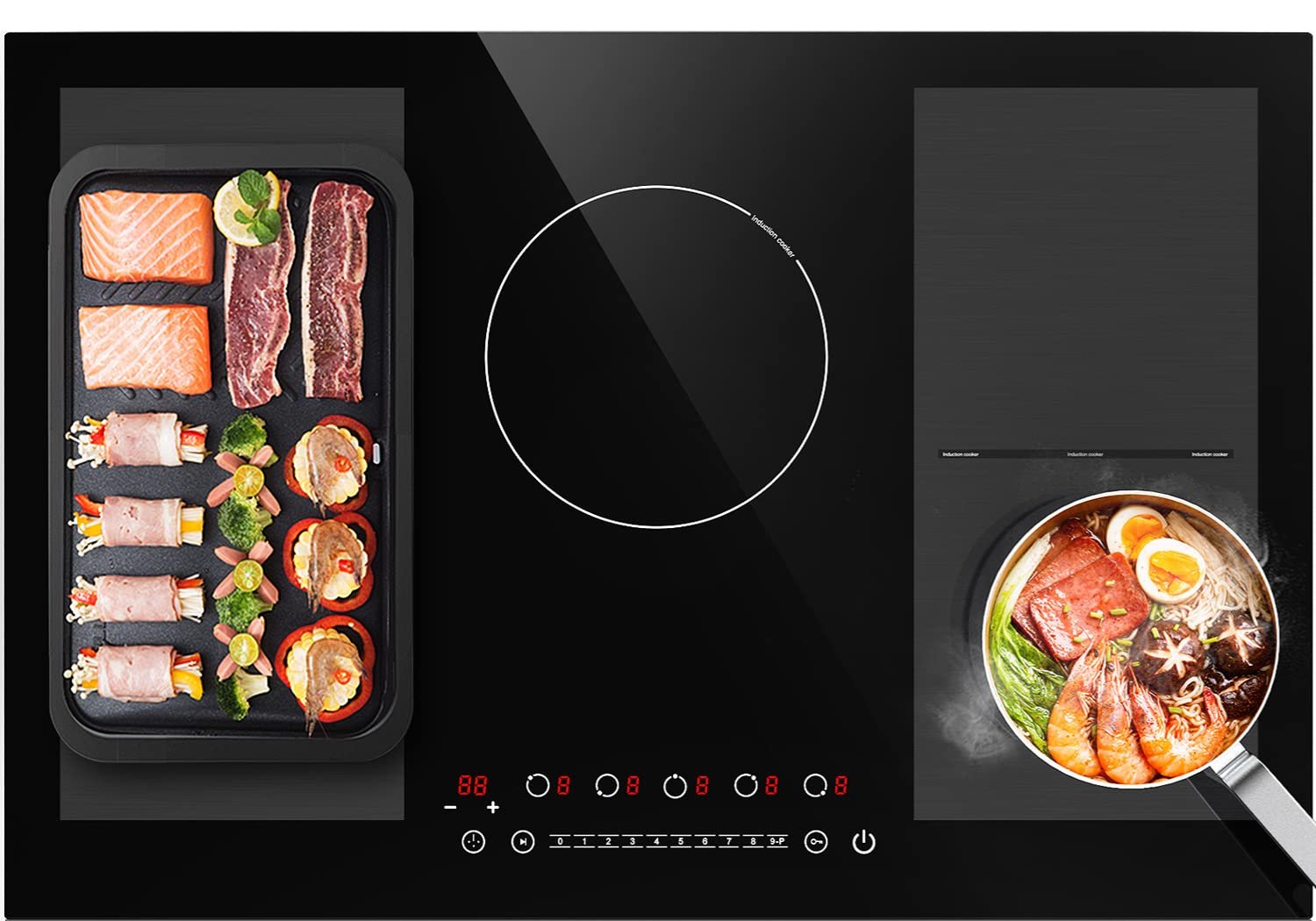 Gtkzw Cooktop de Indução 30" 9000w com 5 Queimadores e 2 Zonas Bridge