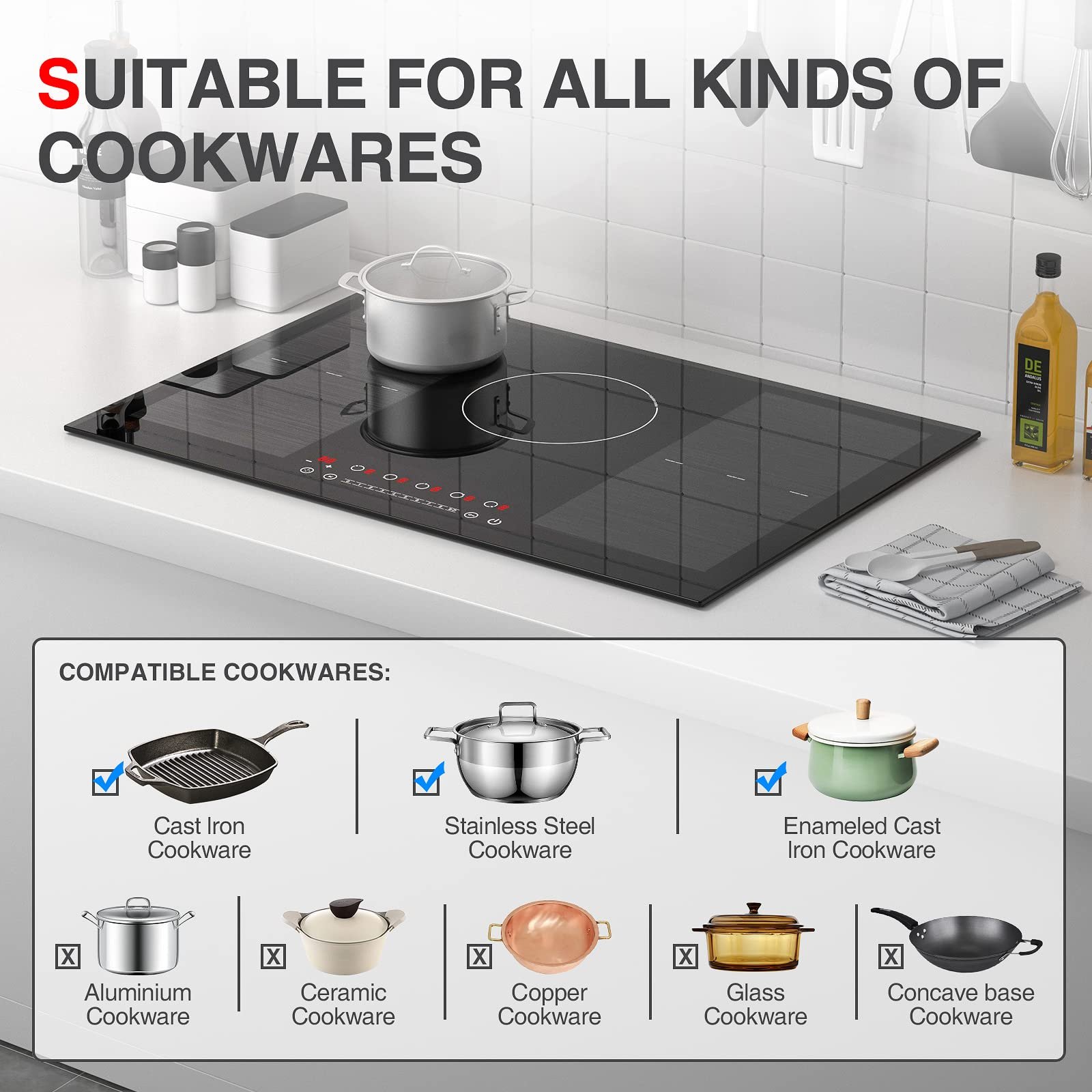 Gtkzw Cooktop de Indução 30" 9000w com 5 Queimadores e 2 Zonas Bridge - 7