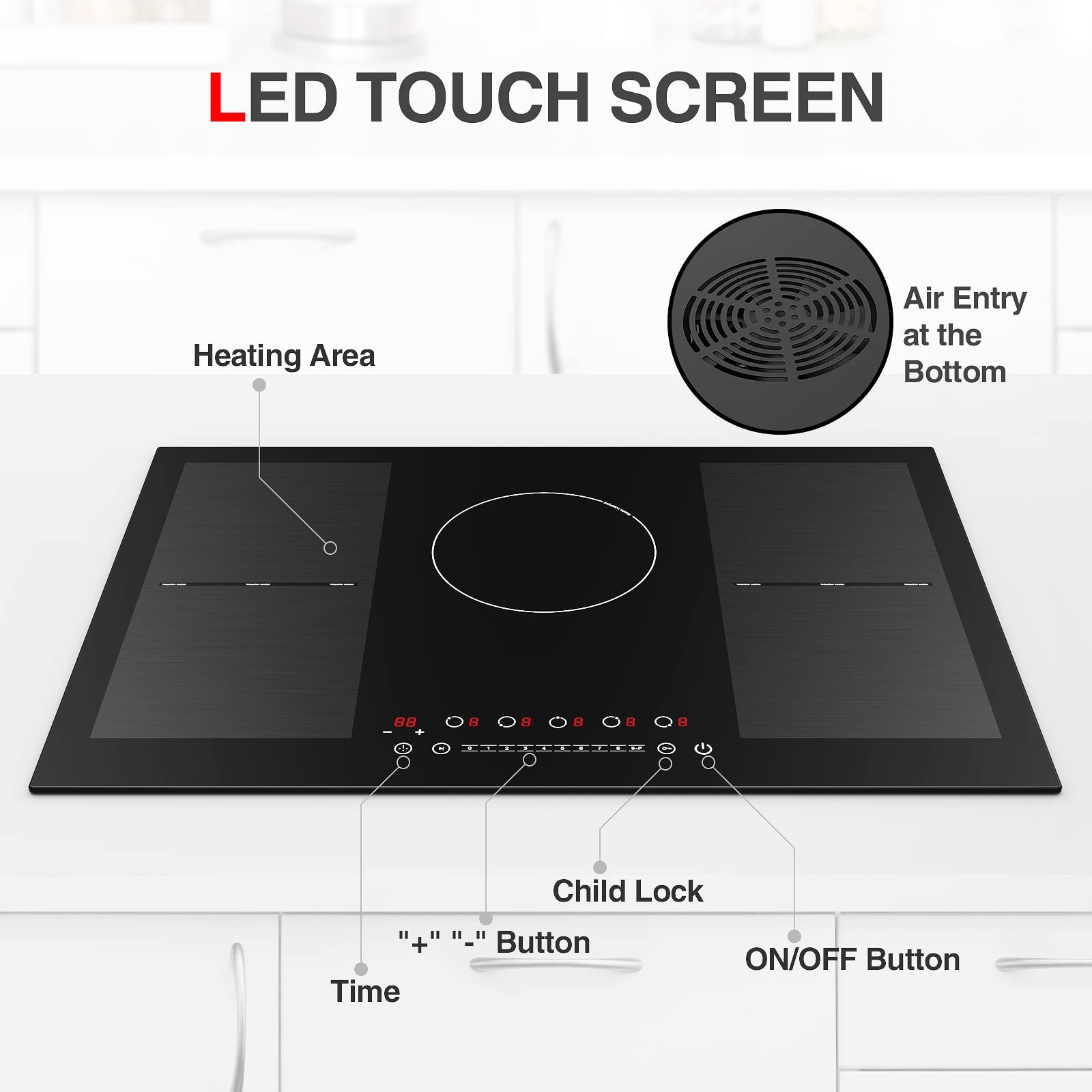 Gtkzw Cooktop de Indução 30" 9000w com 5 Queimadores e 2 Zonas Bridge - 4