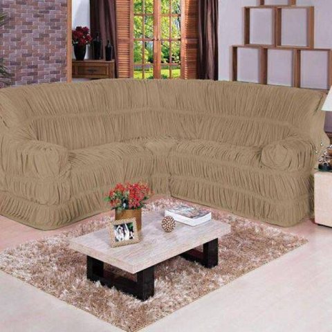 Capa de Sofá de Canto Dodigo Tecido Malha Gel 01 Peça - Avelã