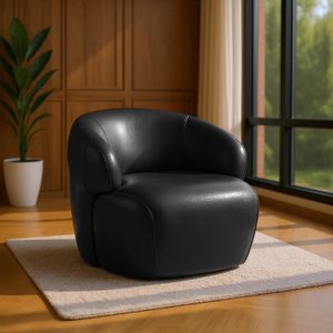 Poltrona de Couro Legítimo Giratória Gana