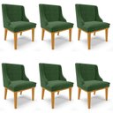 Ver imagem 1 de Kit 6 Cadeiras Estofadas para Sala de Jantar Base Fixa de Madeira Castanho Lia Suede Verde - Ibiza