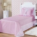 Ver imagem 1 de Cobre Leito Infantil para Meninas Princesinha Tecido Cetim Matelado e Pedrarias 4 Peças - Rosa
