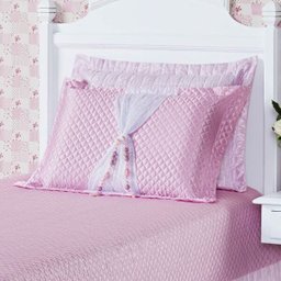 Cobre Leito Infantil para Meninas Princesinha Tecido Cetim Matelado e Pedrarias 4 Peças - Rosa - 2