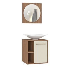 Gabinete com Espelheira e Cuba Suspenso para Banheiro 45 Cm Veneza MDP Marrom Bege ClickLar - 2