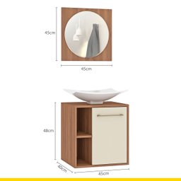 Gabinete com Espelheira e Cuba Suspenso para Banheiro 45 Cm Veneza MDP Marrom Bege ClickLar - 4